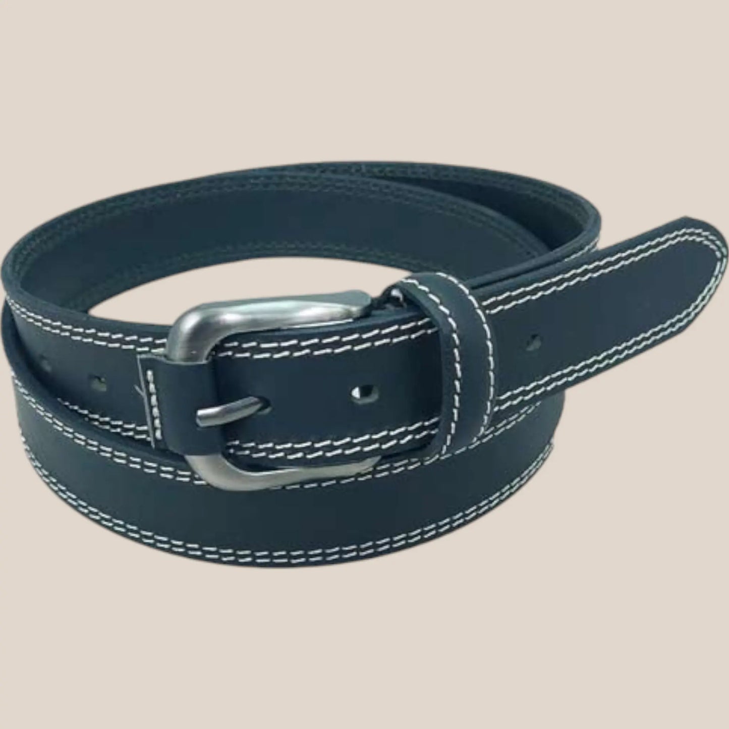 ceinture double piqûre noir en cuir isidore