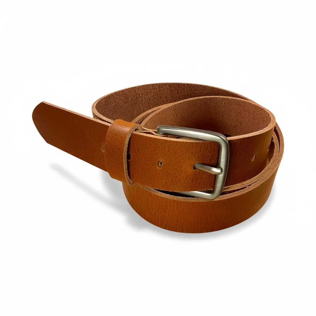 Ceinture Isidore camel en cuir pleine fleur de buffle 4cm de large