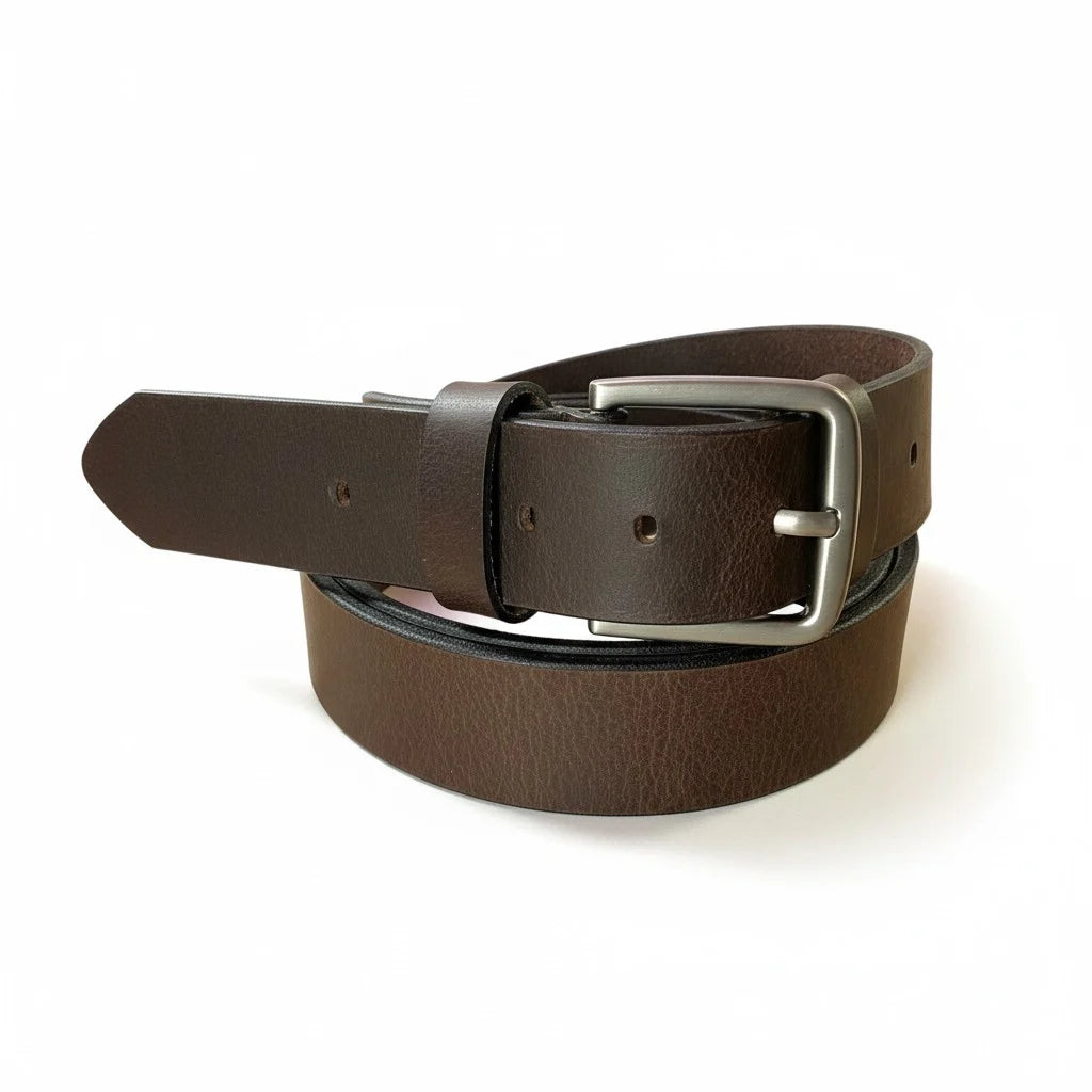 Ceinture marron Isidore en cuir pleine fleur marron avec 4cm de large