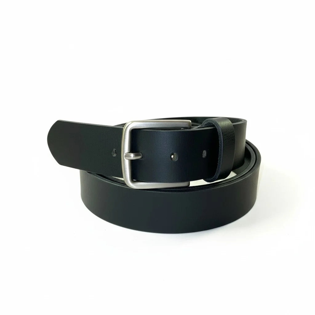 Ceinture Isidore en cuir noir pleine fleur large 4 cm 