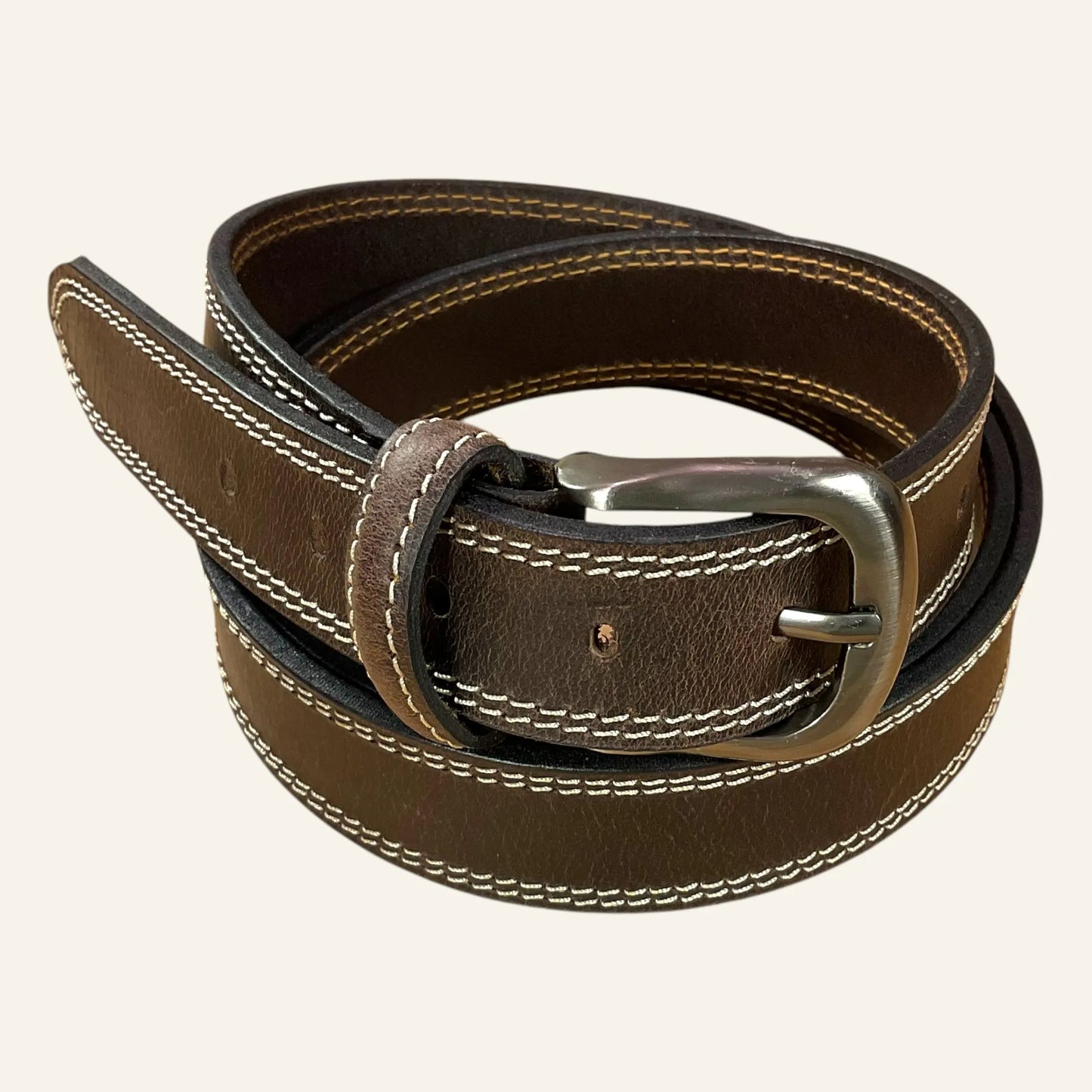 Ceinture en cuir pleine fleur double piqûre de la marque Isidore