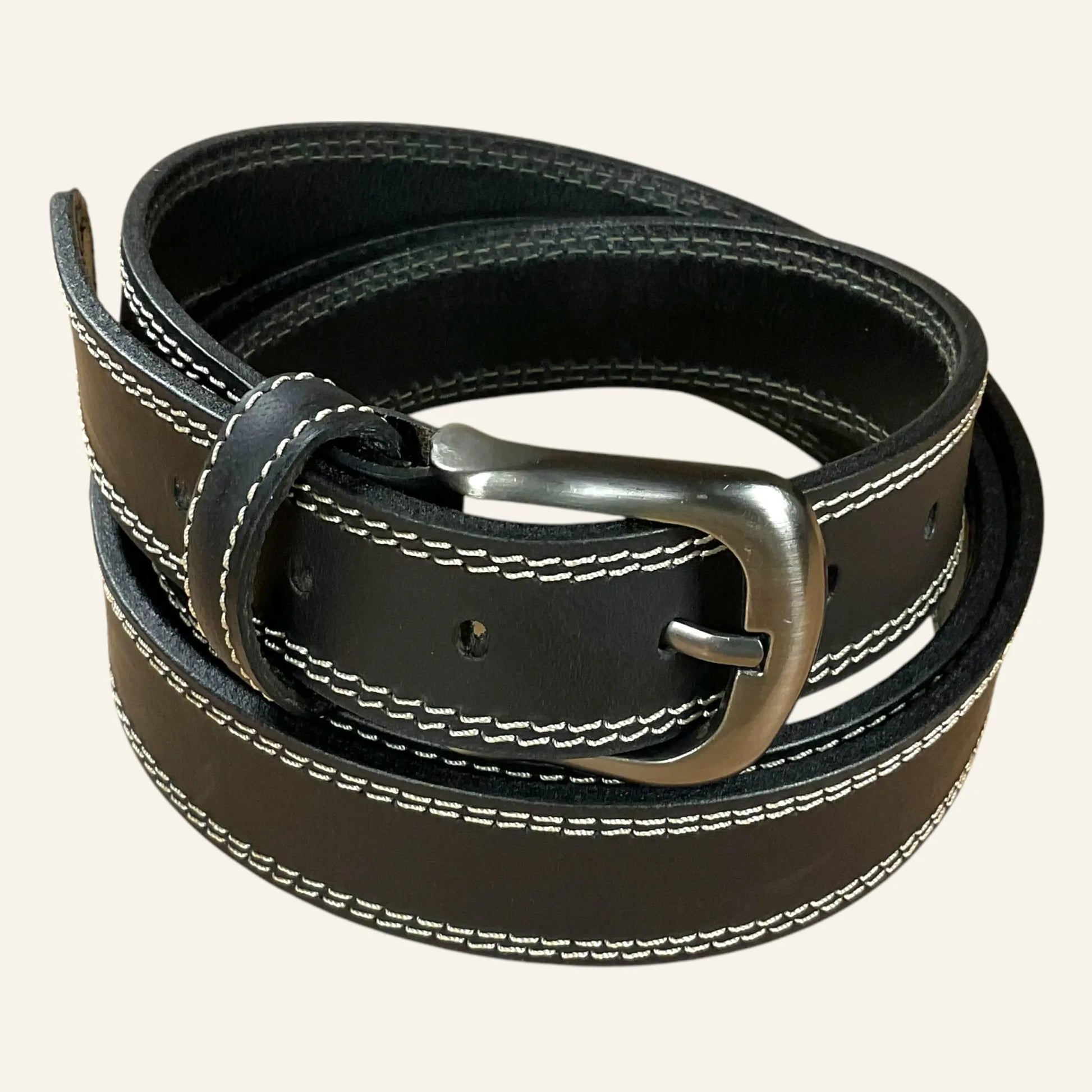 Ceinture en cuir pleine fleur 3,5cm Isidore avec double piqûre