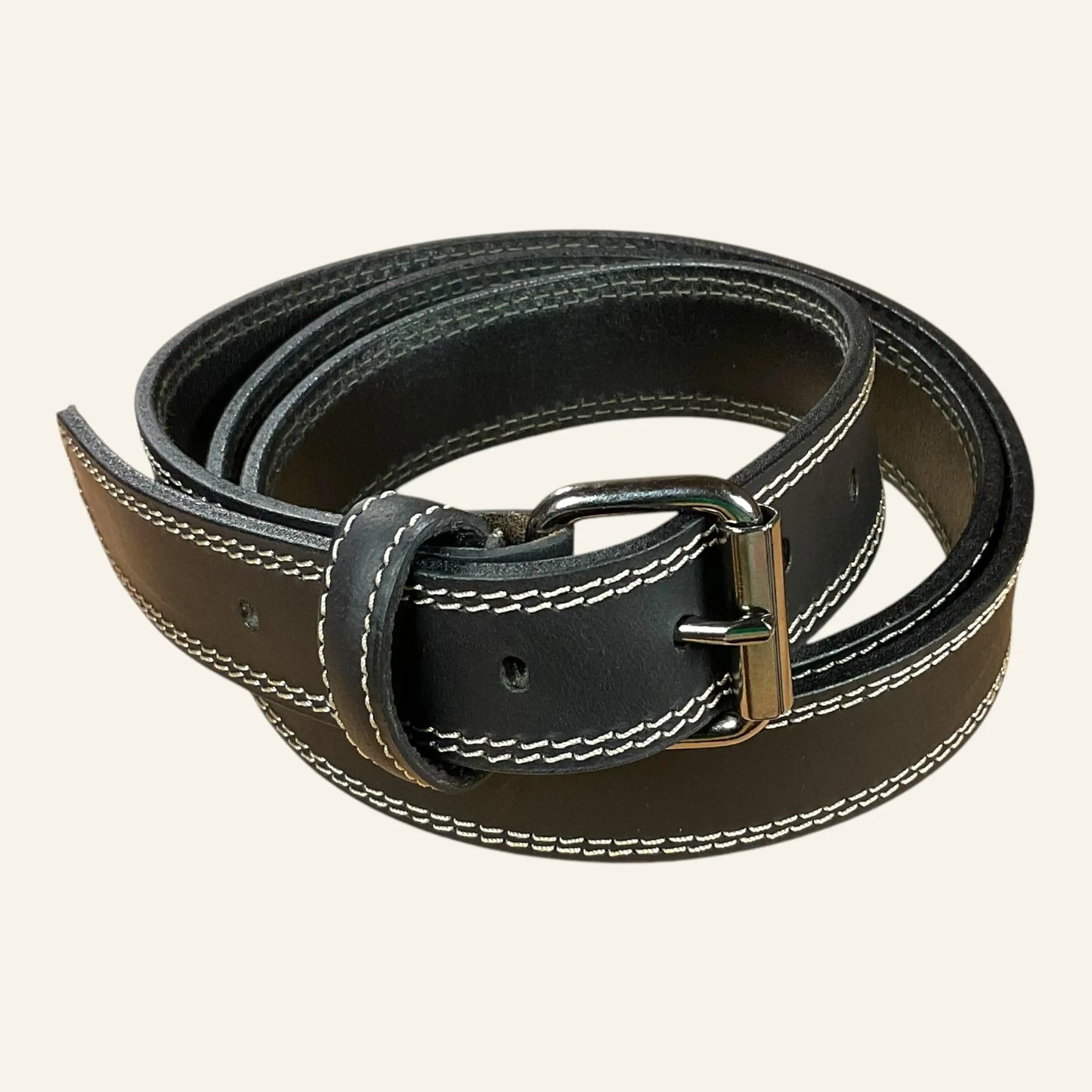 ceinture en cuir noir 3,5cm Isidore avec une boucle rouleau